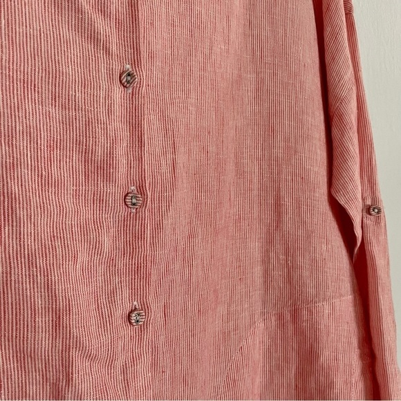 Chico's Linen Longline Button Down Striped Tunic Top Lagenlook Beachy - Picture 12 of 15